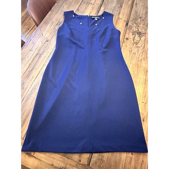 Karl Lagerfeld Paris Shift Dress Size 14 Pearl Scalloped Neck Size 14 Navy Blue - Picture 2 of 11